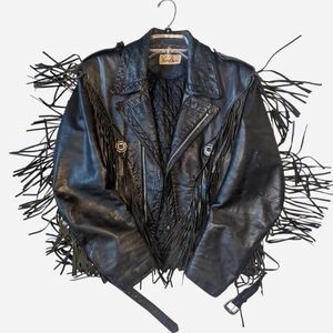 1980s fringe motorcycle authentic leather jacket